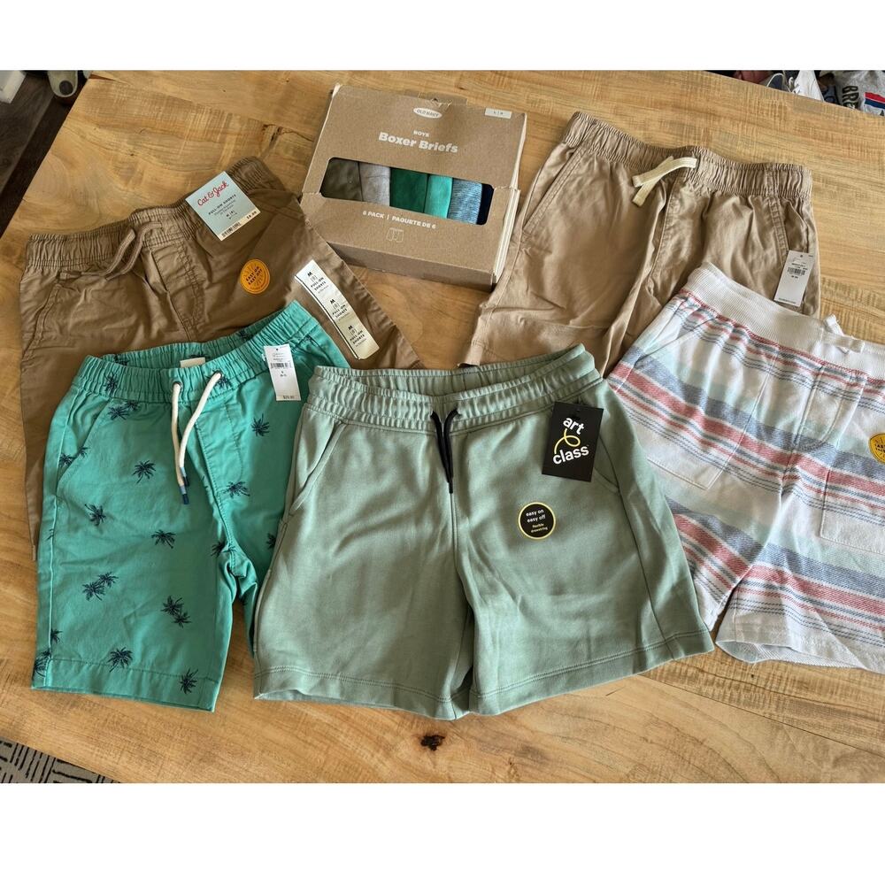 Boys pull on shorts bundle with boxer briefs, elastic waist, size 8